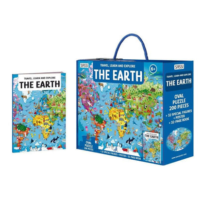 Sassi Travel, Learn and Explore - Book and 3D Puzzle Set - The Earth, 200 pcs