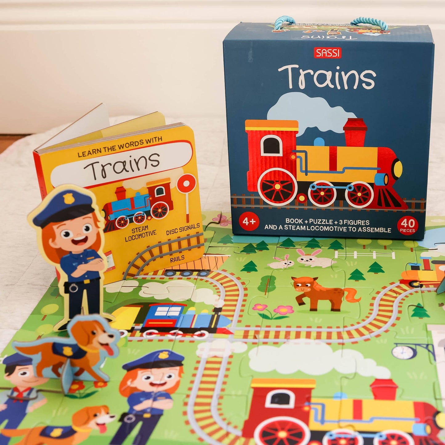 Sassi 3D Puzzle and Book Set - Learn Shapes Train, 40 pcs