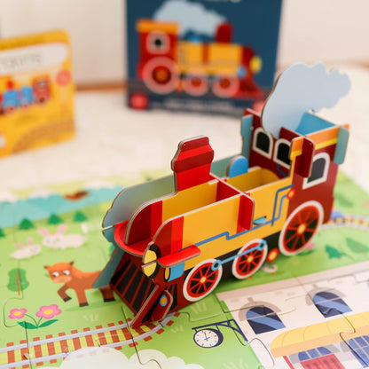 Sassi 3D Puzzle and Book Set - Learn Shapes Train, 40 pcs