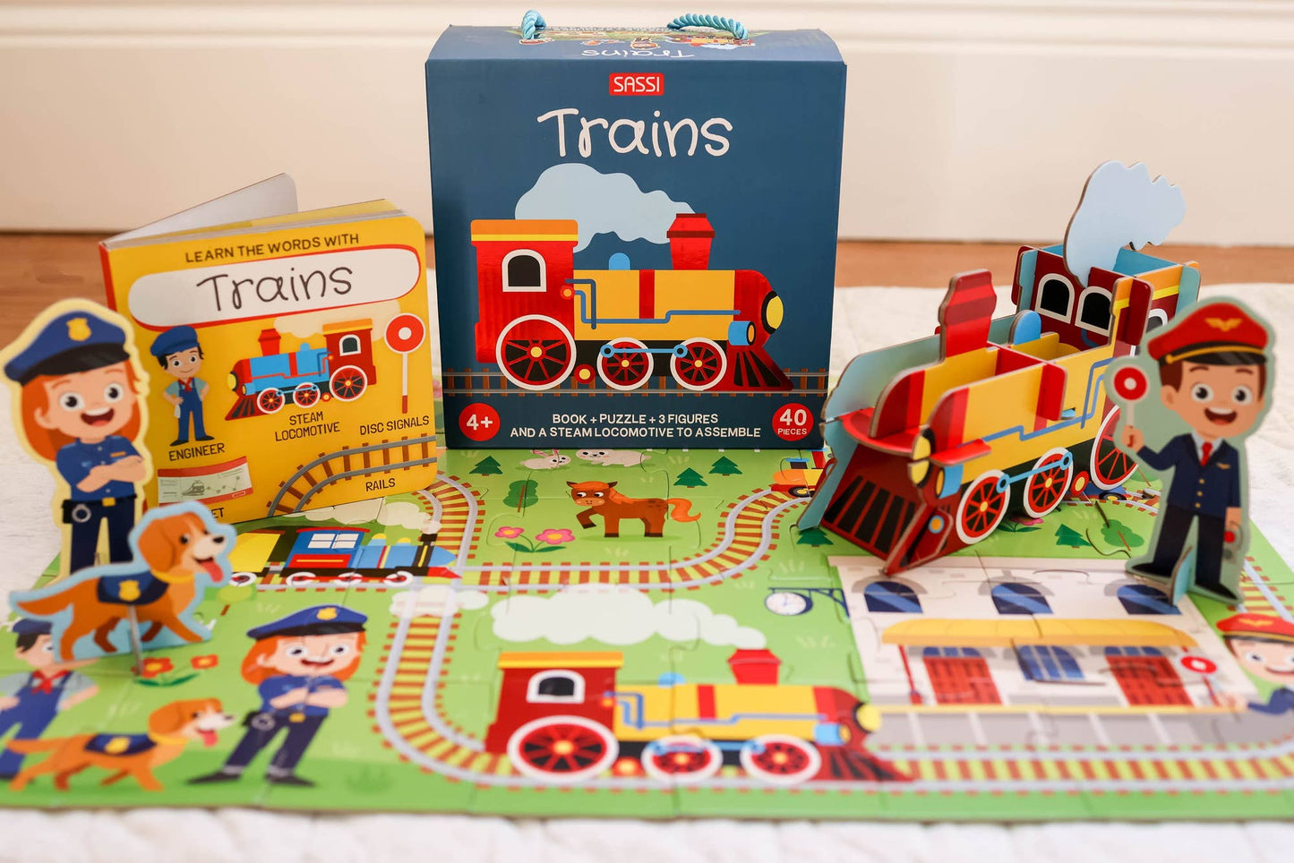 Sassi 3D Puzzle and Book Set - Learn Shapes Train, 40 pcs