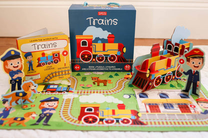 Sassi 3D Puzzle and Book Set - Learn Shapes Train, 40 pcs